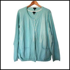 Talbots Cardigan Tank Set‎ Plus Size 3X Cotton Light Green Scoop Neck